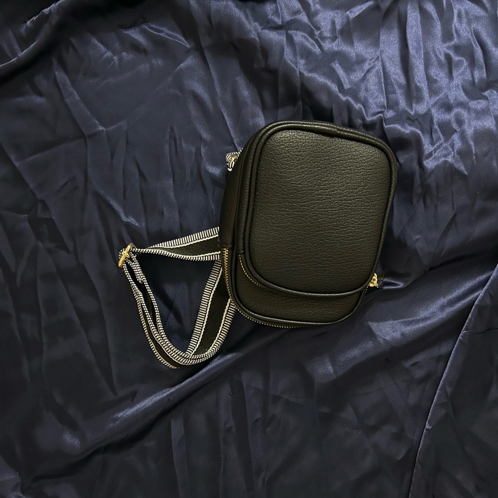 Black Crossbody Bag with Gold Accents